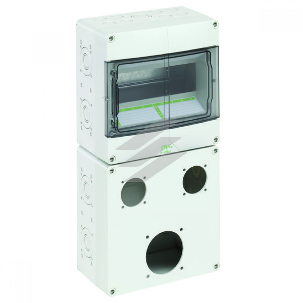 Розподільчий щит STV 912-L для установки штепсельних розеток типу Schuko та CEE 16/32, на 9 модулів, (200х400х122мм), IP44, Spelsberg